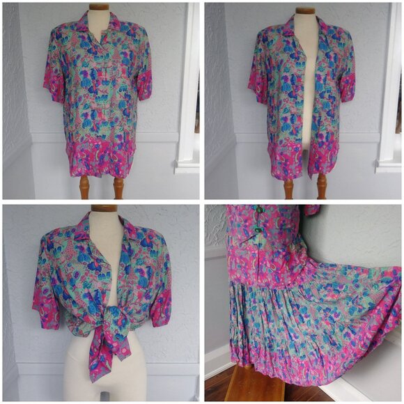 'Rainbow Jo' 3 pc set - Skirt, Shirt, Vest- Pink and Turquoise, 60's replica - Picture 3 of 10